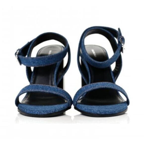 E5 NEW BALENCIAGA Blue Denim Block High Heel Ankle Strap Sandal Shoes Sz 36 $650 - Picture 6 of 11